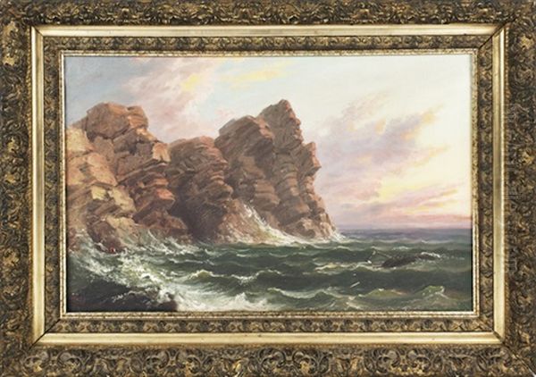 Rocky Seascape With A Shipwreck Oil Painting by Russell Smith