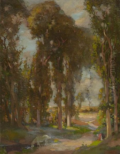 A Wooded River Landscape Oil Painting by Spence Smith