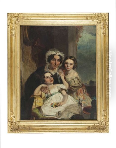 Gran Bess' - Portrait Of Elizabeth Tanner Of Cork, With Two Grandchildren Oil Painting by Stephen Catterson Smith