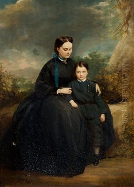 Portrait Of A Lady With Her Son, In A Landscape Oil Painting by Stephen Catterson Smith