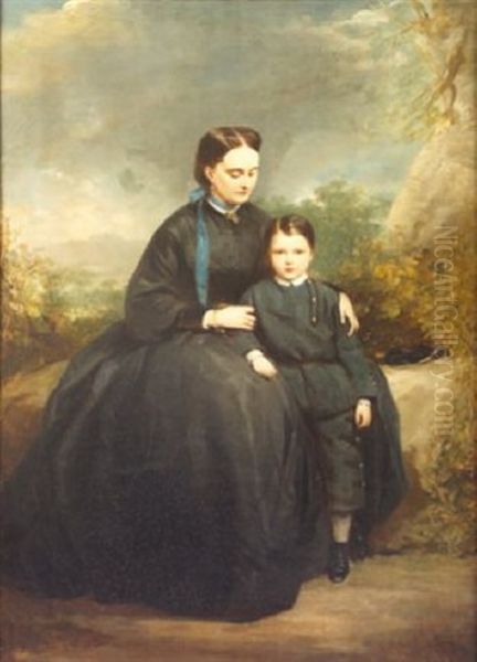 Portrait Of A Lady With Her Son, In A Landscape Oil Painting by Stephen Catterson Smith