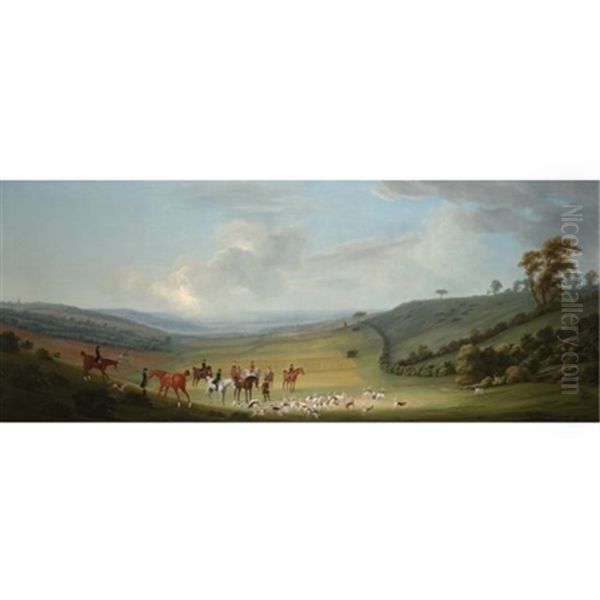 A Hunting Party With Hounds Catching The Scent Oil Painting by Thomas (of Derby) Smith