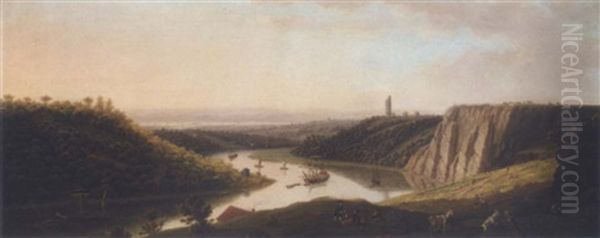 View Of Shipping On The River Avon From Durdham Down, Near Bristol Oil Painting by Thomas (of Derby) Smith