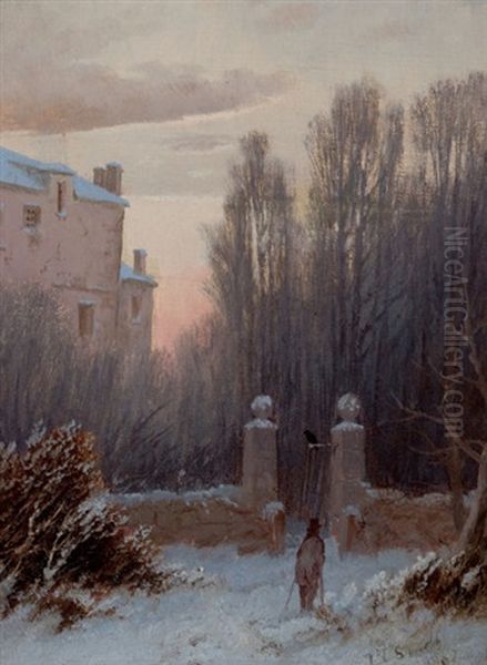 The Old Estate In Winter Oil Painting by Thomas Lochlan Smith