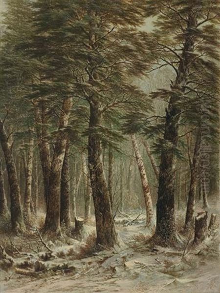 Woods In Winter Oil Painting by Thomas Lochlan Smith