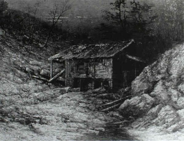 Adirondack Cabin In Winter Oil Painting by Thomas Lochlan Smith