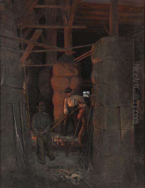 Smeder I Arbete, Troligen Bergslagen Oil Painting by Wilhelm Smith