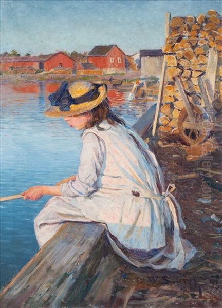 Girl Fishing Oil Painting by Wilhelm Smith