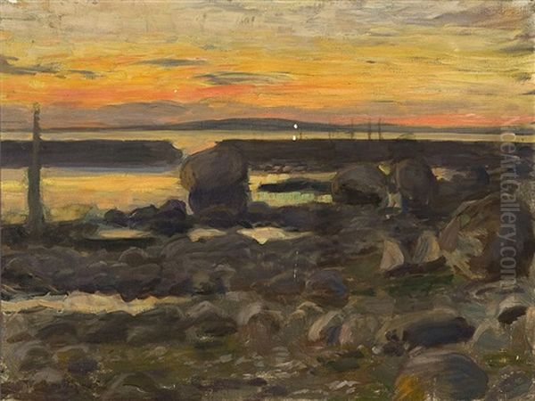 Skymning Vid Stenig Kust Oil Painting by Wilhelm Smith