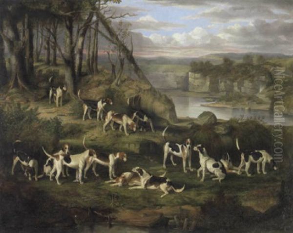 A Pack Of Hounds In A Rocky Landscape Oil Painting by William Smith