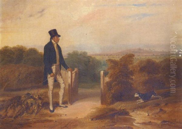 Mr. Coke Of Holkham, With His Dog In A Landscape Oil Painting by William Smith