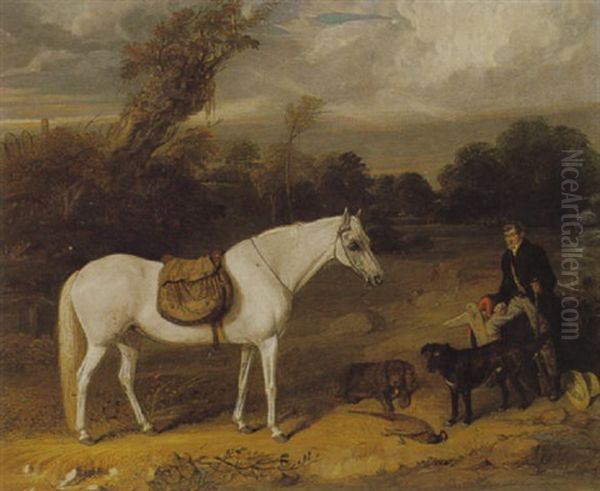 A Sportsman In A Landscape With His Pony And Dogs Oil Painting by William Smith