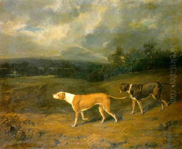 Hunting Dogs In A Landscape Oil Painting by William Smith