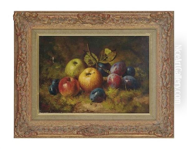 Apples And Plums On A Mossy Bank Oil Painting by William H. Smith