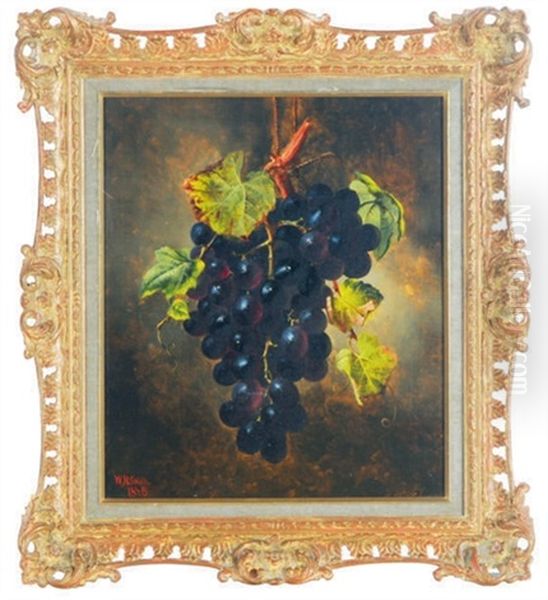 A Bunch Of Hanging Purple Grapes (+ A Companion Painting Of A Bunch Of Hanging Green Grapes; Pair) Oil Painting by William H. Smith