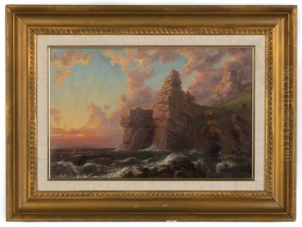 Rocky Coast At Sunset Oil Painting by Willlam Thompson Russell Smith