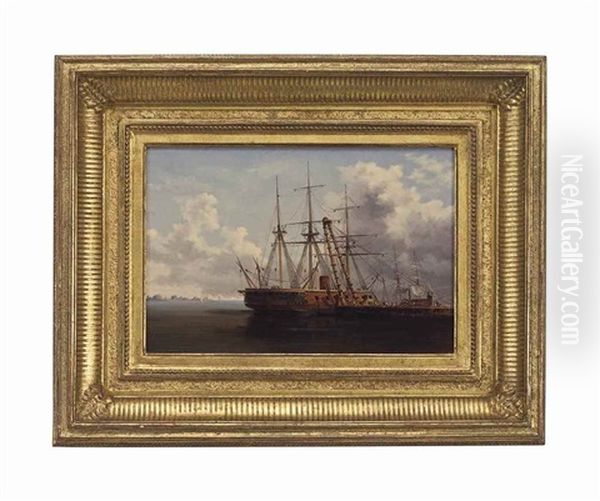 New Ironsides At The Philadelphia Navy Yard Oil Painting by Xanthus Russell Smith