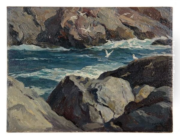 Monhegan Shore With Gulls Oil Painting by Howard Smith