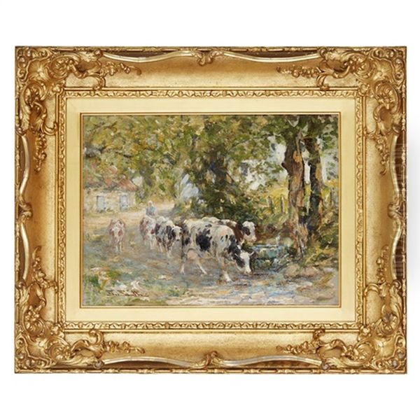 Cattle Watering Oil Painting by George Smith