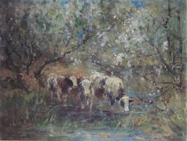 Cattle Watering Oil Painting by George Smith