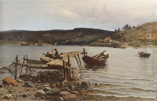 Bryggefiske Oil Painting by Frithjof Smith-Hald