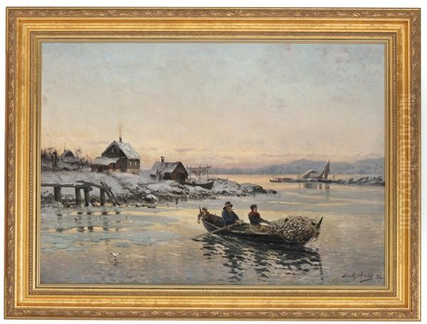 Vinterlandskap Med Garnfiskere I Robat Oil Painting by Frithjof Smith-Hald