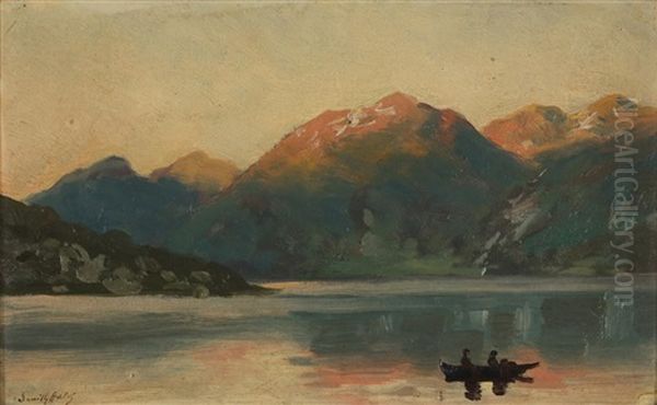 Aftenstemning Fjordlandskap Med Robat Oil Painting by Frithjof Smith-Hald