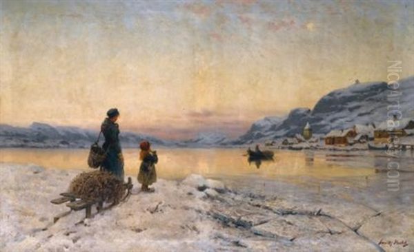 Winter Day By The Fjord Oil Painting by Frithjof Smith-Hald