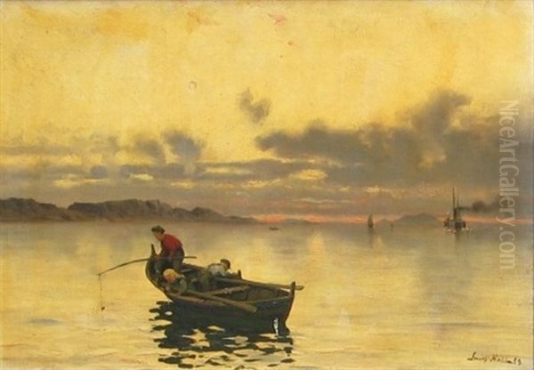 Fishing Oil Painting by Frithjof Smith-Hald