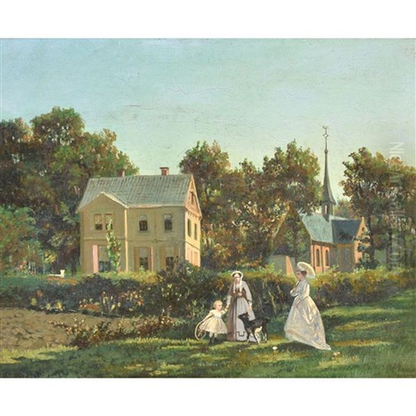 Village Life; Elegant Figures On A Midday Stroll Oil Painting by Jan Geerard Smits