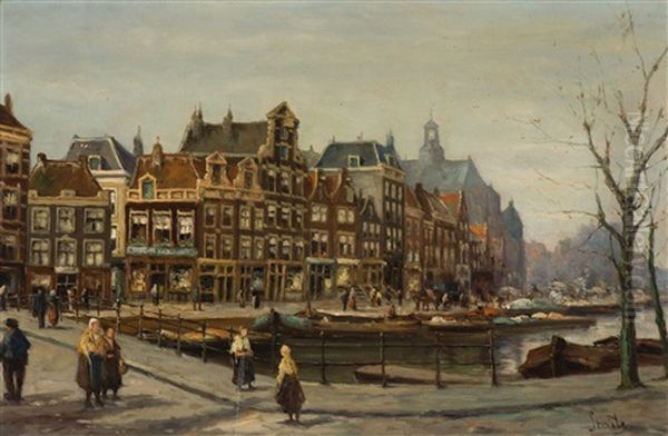 View Of The Prinsengracht With The Noorderkerk, Amsterdam Oil Painting by Jan Geerard Smits