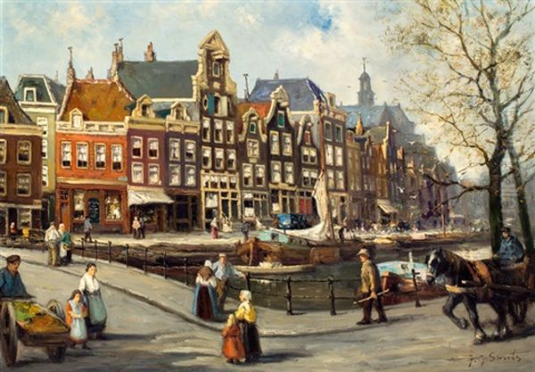 Prinsengracht Met De Noorderkerk Te Amsterdam Oil Painting by Jan Geerard Smits