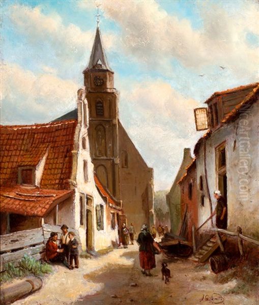 Straatje Bij De Oude Kerk Van Scheveningen Oil Painting by Jan Geerard Smits