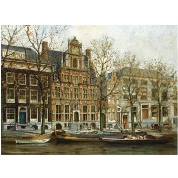 A View On Het Huis Met De Hoofden At The Keizersgracht, Amsterdam Oil Painting by Jan Geerard Smits