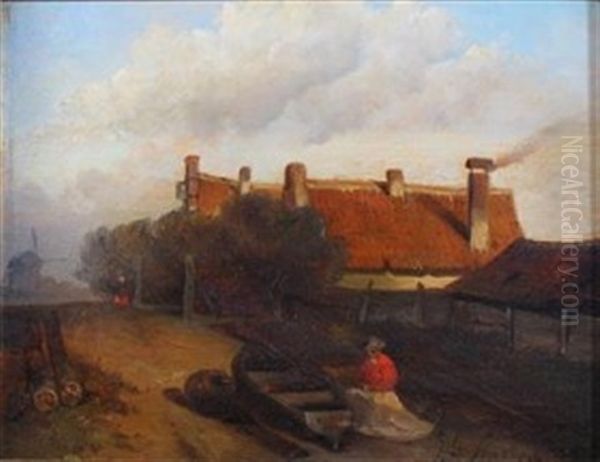 Mending The Net Oil Painting by Jan Geerard Smits