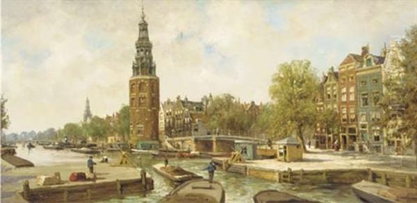 View On The Montelbaanstoren, Amsterdam Oil Painting by Jan Geerard Smits