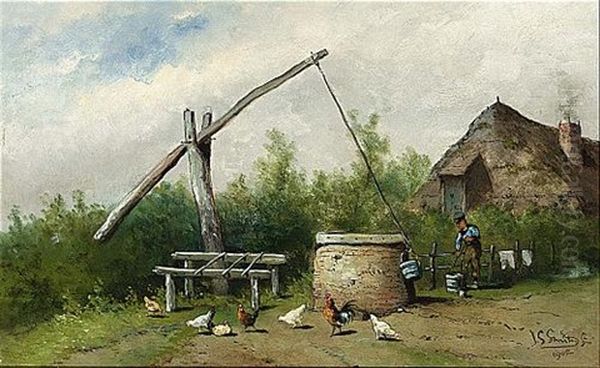 A Figure Near A Well Oil Painting by Jan Geerard Smits