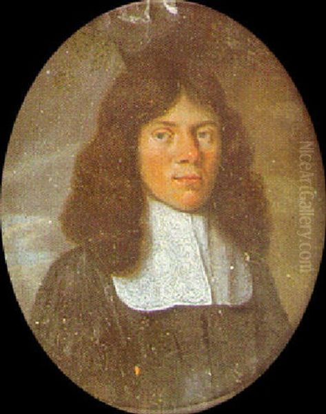 A Gentleman With Long Brown Hair, Wearing Black Robes And Lace Lawn Collar by Gaspar (Smits, Smith) Smitz