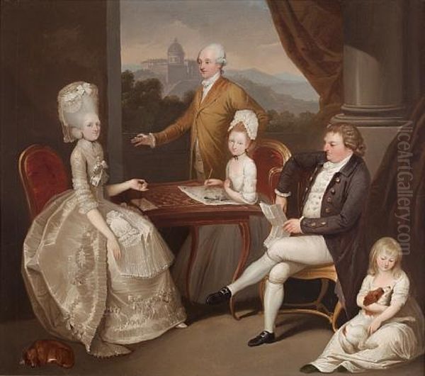 Portrait Of The Hon. Aubrey Beauclerk And His Family, In An Elegant Interior, A View To The Castel Gandolfo Beyond Oil Painting by Franciszek Smuglewicz