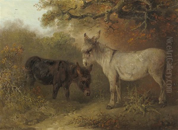 Two Donkeys In A Wooded Glade Oil Painting by Edward Smyth