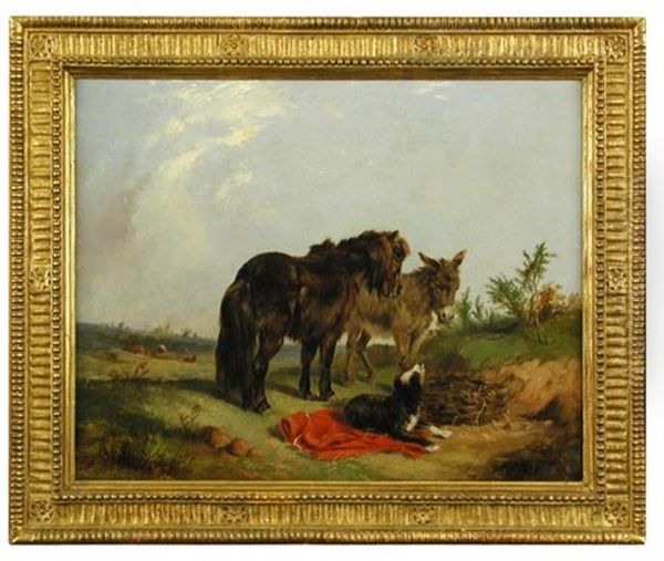 A Moorland Pony With A Donkey And A Collie In A Landscape Oil Painting by Edward Robert Smythe