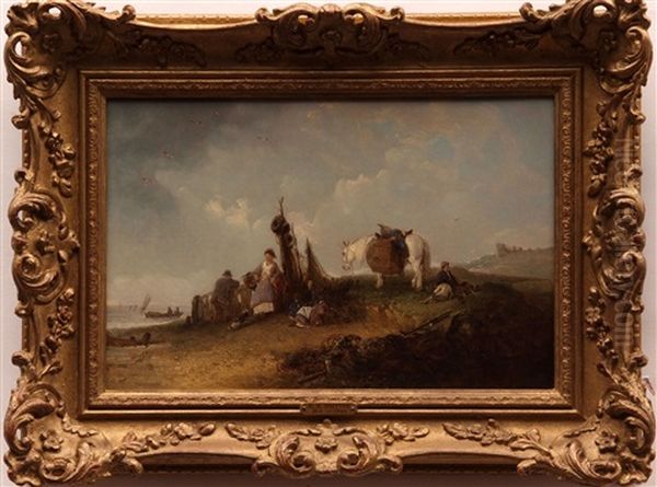 Fisherfolk At Felixstowe Oil Painting by Edward Robert Smythe