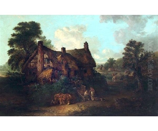 Figures And Horse Before A Cottage Oil Painting by Edward Robert Smythe