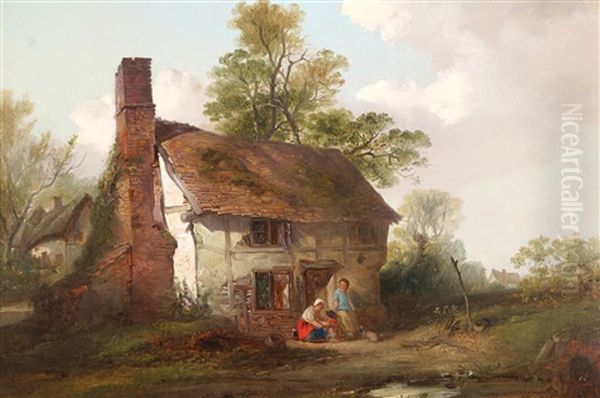 Cottage Scene Oil Painting by Edward Robert Smythe