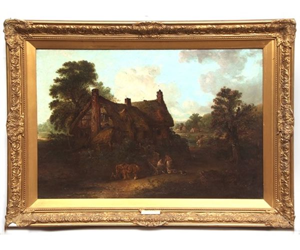 Figures And Horse Before A Cottage Oil Painting by Edward Robert Smythe