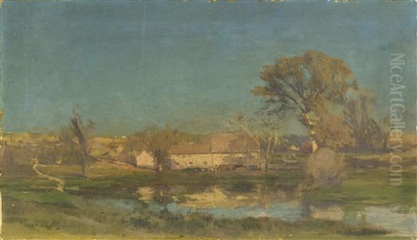 A Barn Seen From Across A Shimmering Pond Oil Painting by Eugene Leslie Smythe