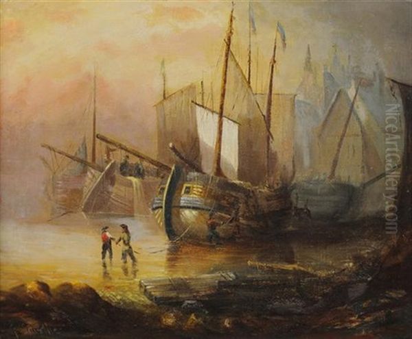 Harbor Scene Oil Painting by Lionel Percy Smythe