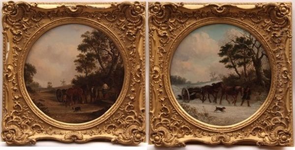 Winter Landscape With Horse-drawn Log Cart Oil Painting by Thomas Smythe