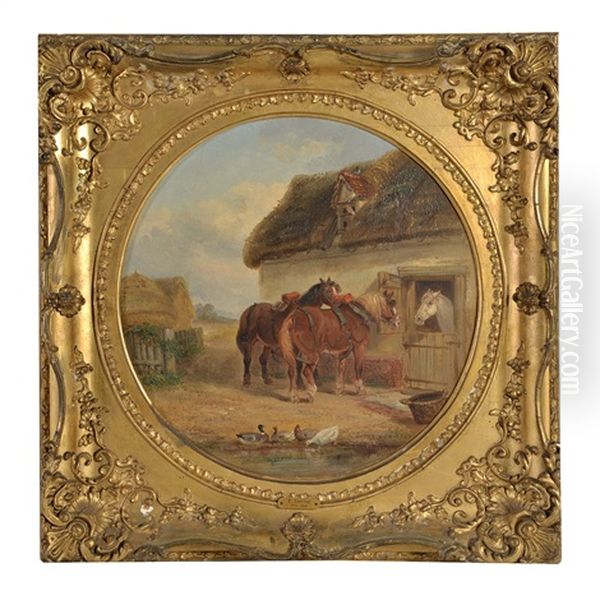 Horses By A Stable Oil Painting by Thomas Smythe