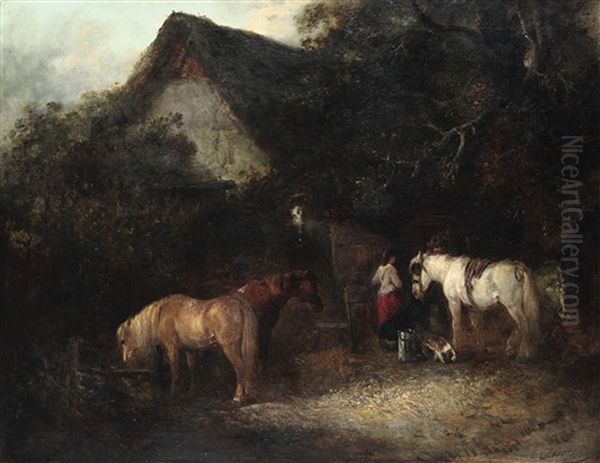 Resting Horses Near The Farm Oil Painting by Thomas Smythe